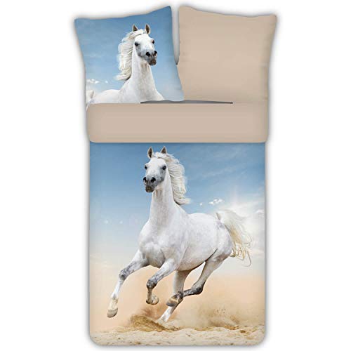 ESPiCO Trendy Bedding Pferd Bunt Tiermotiv Wildpferd Schimmel Sand Wüste Reiten Renforcé, Größe:135 x 200