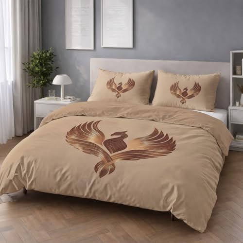 Bettwäsche 200 x 200 cm Minimalistisch 3-Teilig, Bettbezug Braun Beige Luxus Vintage Phönix Weiche Angenehm Mikrofaser Wendebettwäsche-Sets mit Reißverschluss - Deckenbezug mit 2 Kissenbezüge