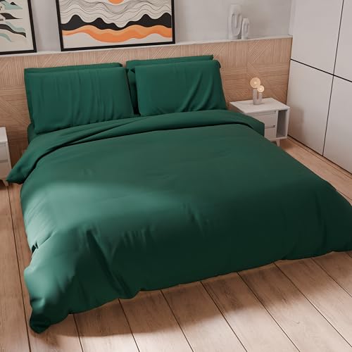 PETTI Artigiani Italiani - Bettwäsche-Set für Einzelbett, 150 x 200 cm (1 Kissenbezug 50 x 80 cm inklusive), Bettbezug aus weicher Mikrofaser, einfarbig, Smaragdgrün