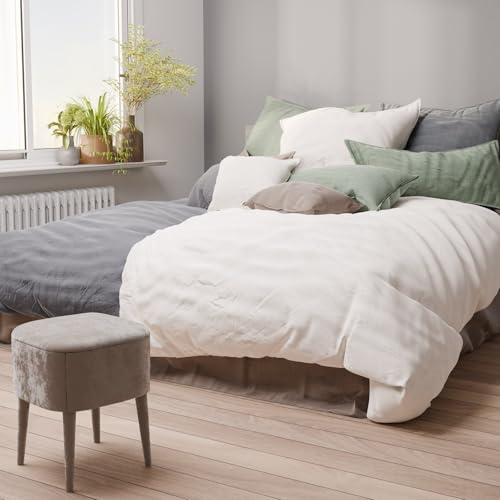 Pure Label Halbleinen Bettwäsche 135x200 cm mit Kissenbezug 40x80 cm in weiß - Bügelfreie Bettwäsche Sets 135 x 200 aus belgischem Leinen und feinster Baumwolle