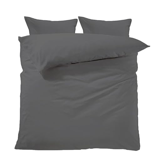 Lavea Bettwäsche 200x220 cm, 3teilig, Anthrazit, Unifarbig,100% Baumwolle - Atmungsaktiv, Nachhaltig, Pflegeleicht, ÖKO-TEX, 1x Ganzjahres Bettwäsche mit Reißverschluss und 2X Kissenbezug 40x80 cm