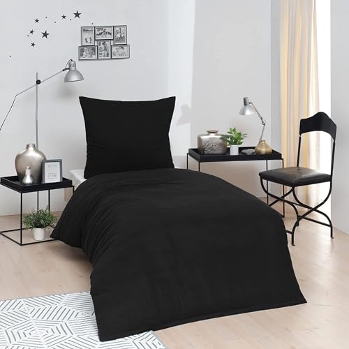 BRIELLE Bettwäsche 155 x 220 cm - Bettwäsche-Set Biber Schwarz, hohe Qualität, weich, einfarbig mit Öko-Tex-Zertifizierung, 1100