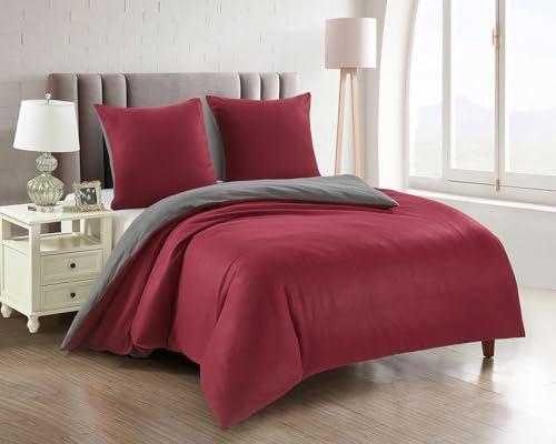 Buymax Fleece Bettwäsche 200 x 200 cm 3 teilig Plüsch Winterbettwäsche Kuschel Thermo Fleece Kopfkissenbezüge 80x80 cm Cashmere Touch, Unifarben, Bordeaux