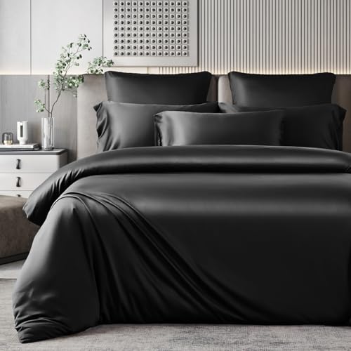 Timween Bambus-Bettwäsche-Set, 100 % Viskose aus Bio-Bambus, butterweich, gemütlich, atmungsaktiv, kühlendes Bettwäsche-Set, Doppelbettgröße, 200 x 200 cm