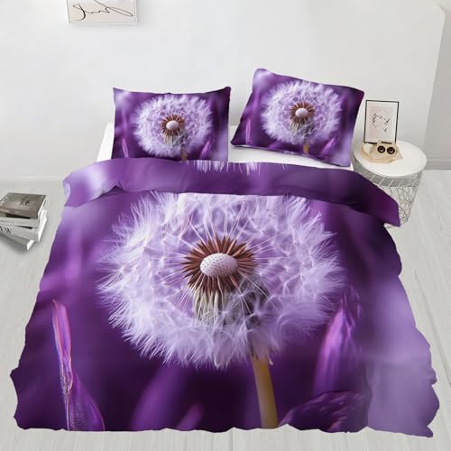 Pusteblumen-Bettwäsche-S et für Einzelbett, Puffball, Bettbezug, 3-teilig, verträumte Pflanze, Bettbezug-Set und Kissenbezüge für Einzelbett, für Kinder, Mädchen, Jungen, weich
