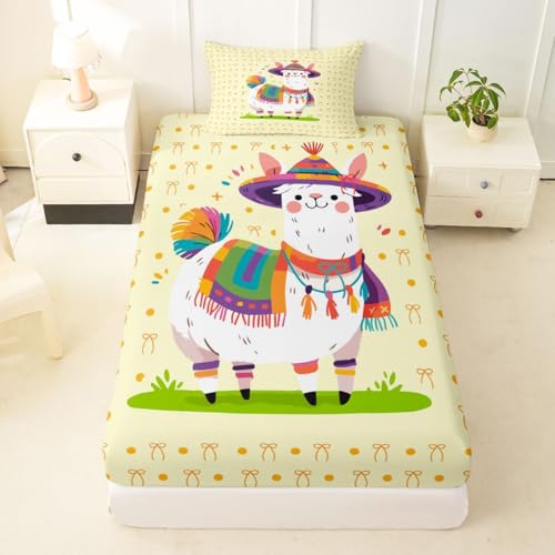 Kawaii Alpaca Einbaublech S Größe Cartoon Ethnische Einheimische Stil Tiere Bettdeckung, 1 Kissenbezug Prinzessin Krawatte Polka Dot Dekor Bettwäsche Set für Jungen