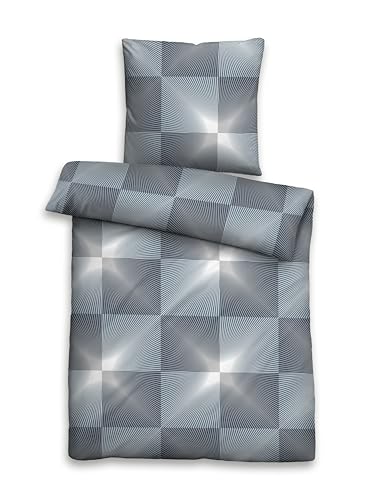 Biberna Bettwäsche Baumwolle Renforce 1x Bettbezug 135x200 cm + 1x Kissenbezug 80x80 cm blau grau