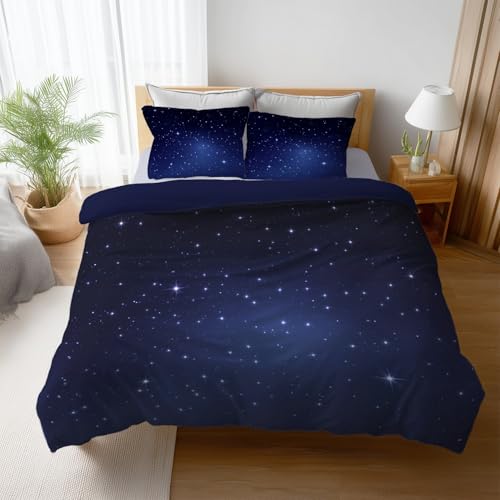 Generisch Sci-Fi Sternenhimmel Sterne Bettwäsche Set, Schwarz Bettbezug für Kinder & Erwachsene, Weiches Mikrofaser Bettwäsche-Set mit Reißverschluss, Atmungsaktiv Deckenbezug, 155 x 220 cm