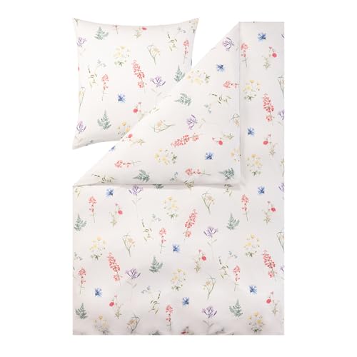 ESTELLA Bettwäsche 135x200 und 80x80, Verna Blumenwiese, Interlock Jersey, bügelfrei, Ganzjahresbettwäsche aus Baumwolle, pflegeleicht mit Reißverschluss