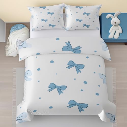 Generisch Blau Schleifen Bettwäsche 140x200, Niedliche Punkte Muster Bettwäsche Sets Mikrofaser Bettbezug 2 Teilige mit Reißverschluss, Mädchen Kinder Weiche Deckenbezug mit 1 Kissenbezug 70x90 Ui164
