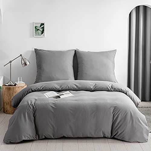 Good Nite Bettwäsche Set 3 Teilig 100% Polyester Mikrofaser Komfortabel mit Reißverschluss Bettbezüge ?1 Einfarbig Bettbezug + 2 Kissenbezug (Anthrazit, 200x200cm+80x80cm*2)