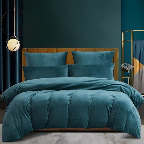 Luowei Warme Bettwäsche 135x200cm Petrol Blau Winter Plüsch Bettwäsche Set Fleece Flauschig Bettbezug und Kopfkissenbezug 80x80 cm mit Reißverschluss