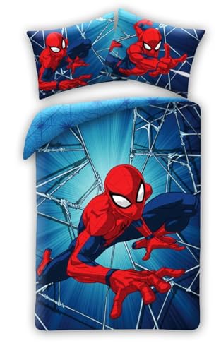 Spiderman Spiderman Spinne – Bettwäsche-Set – ein Bettbezug 140 x 200 cm und ein Kissenbezug 70 x 90 cm – 100 % Baumwolle – Mehrfarbig