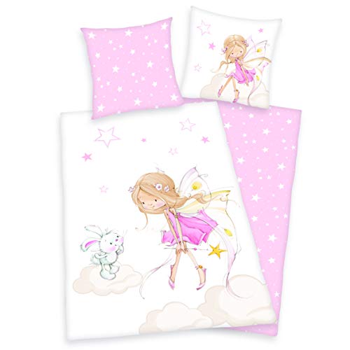 Arle-Living Kinder Wende Bettwäsche Kleine Fee 135x200 cm + 80x80 cm - 100% Baumwolle