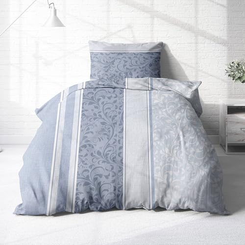 Träumschön Premium Bettwäsche 155x220 + 80x80 cm - Hellblaues Design - Sommer Bettwäsche aus Baumwolle – Weich, Atmungsaktiv & Hautfreundlich - bügelfrei