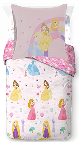 Jay Franco Disney Prinzessin Cut Paper 100% Baumwolle 3-teiliges Bettwäsche-Set 135x200cm Einzelbettgröße - Bettbezug + Spannbettlaken 90x200 cm + Kissenbezug 80x80 cm