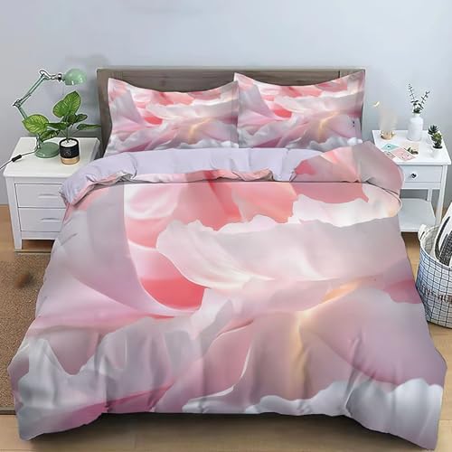 JEDTAKCT Bettwäsche 200X200Cm Bettbezug Set 3 Teilig Mit 2 Kissenbezügen, Muster Blush Pink 3D Pfingstrosenblätter Abstrakte Geometrie Wende Bettwäsche Für Teenager Kinder, Aus Weiche Mikrofaser
