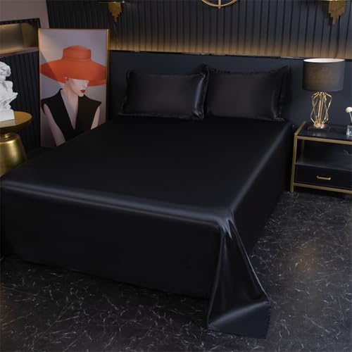 JIANINGHOME Satin-Bettlaken,180x230cm ,Schwarz,Satin-Bettwäsch e, luxuriös, weich, seidig, ähnlich wie Seide