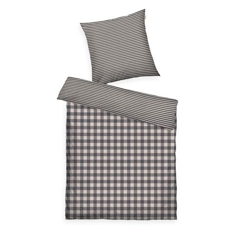 TOM TAILOR Flanell-Bettwäsche, 80x80 cm + 135x200 cm, 100% Baumwolle/ Flanell, Mit Wendemotiv und farbigem Markenreißverschluss, CLASSIC CHECK Grau, Beige (Anthracite & Sunny Sand)