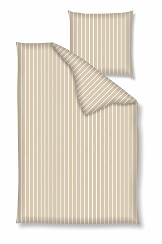 Traumschloss Bettwäsche »Renforcé« 100% Baumwolle | Reißverschluss | 135x200 & 80x80 | gestreift | Sand | weiß