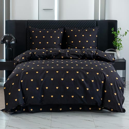 Cotton Market Bettwäsche 155x200 cm - Bettwäsche Mikrofaser Baumwolle - Herbst Bettwäsche-Sets 3 Teilig ?mit Reißverschluss - Blumen Bettbezug mit 2 Kissenbezug 70x80 cm - Herz/Beige