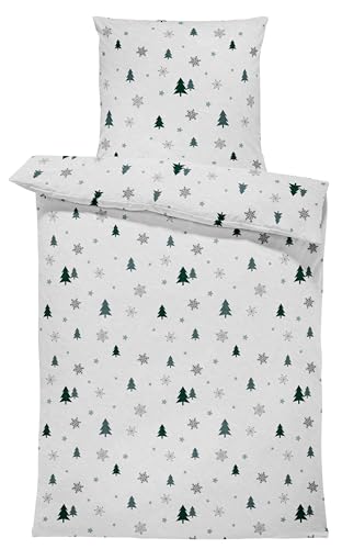 one-home Winter Bettwäsche 135x200 cm Tannenbaum Schnee Weihnachten Flausch Warme Fleece
