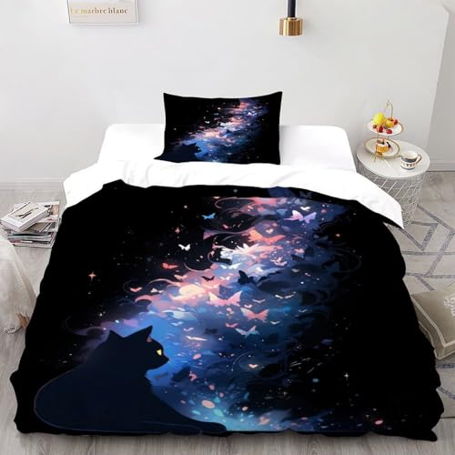 HICEXOR Bettwäsche 2 Teilig Pink Schmetterling Bettwäsche Galaktisches System Bettbezüge Single?135x200cm? Kissenbezüge Bettwäsche-Sets Polyester Mikrofaser Mit Reißverschluss