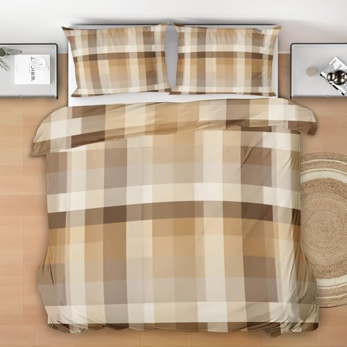 Generisch Kariert Bettwäsche 135x200, 2 Teilig Bettbezug, Vintage Rustikal Mikrofaser Bettwäsche-Set mit 1 Kissenbezüge 80x80 cm, Moderne Landhaus Deckenbezug mit Reißverschluss K153c