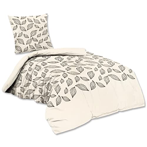 EXKLUSIV HEIMTEXTIL Bettwäsche Baumwolle Joris 2 teilig Reißverschluss Blätter schwarz-Weiss Marke 135 x200 cm + 80 x80 cm