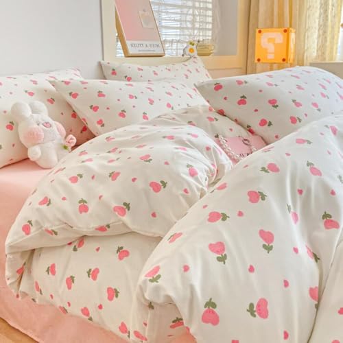 AShanlan Bettwäsche 135x200 Weiß mit Rosa Herz Blumen Bettbezug 2teilig Mädchen Pink Herzen Aesthetic Cute Renforce Mikrofaser Floral Pinterest Deckenbezug mit Reißverschluss und 1 Kissenbezug 80x80