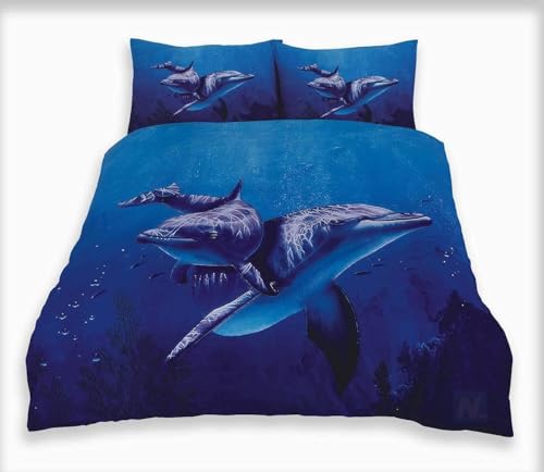 Delfine 3D-Druck Bettwäsche-Sets 220x240 Bettzeug Weiche Mikrofaser Meeres-Thema 3teilig Bettwäsche mit Leichtläufigem Reißverschluss und 2 Kissenbezüge 80x80 h-4325