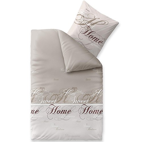 CelinaTex Touchme Biber Bettwäsche 135 x 200 cm 2teilig Baumwolle Bettbezug, Set, Bettgarnitur für Sommer und Winter, ganzjährig, pflegeleicht, Sarah Wörter beige braun weiß