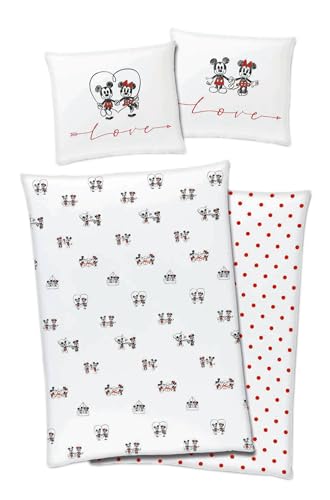 Disney Mickey & Minnie Mouse Bettwäsche Love 80x80 + 135x200 cm 100% Baumwolle mit Reißverschluss