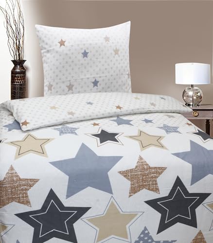 MB Warenhandel24 Bettwäsche Winter Biber Baumwolle attraktive Designs 135x200 + 80x80 cm 2-4 TLG teilig (Stern, 1x ca. 135x200 cm + ca. 1x 80x80 cm)