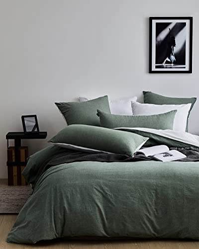 MILDLY Bettwäsche 135x200 Baumwolle Grün - 100% Baumwolle Bettwäsche Set mit Reißverschluss - „Stone Washed“ wie Leinen Bettwäsche - ÖkoTex Zertifiziert & für Allergiker geeignet