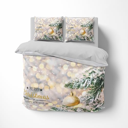 FEBE 3D Bettwäsche Weihnachtskugel Weihnachten Bettbezug-Set 135x200 + Kissenbezug 80x80 cm Wendebettwäsche 2 Teilig mit Reißverschluss Mikrofaser Winterbettwäsche Duvet Cover