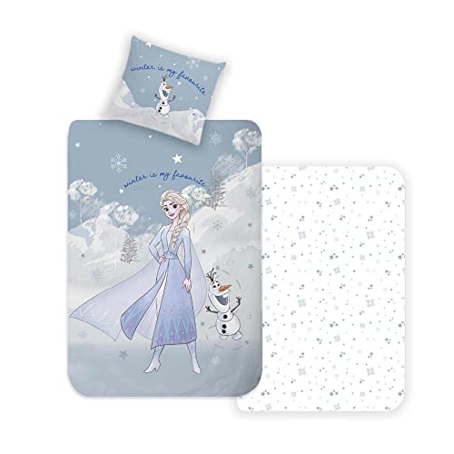 Disney Home Frozen Kinder Wendebettwäsche Set 135x200 - Kopfkissenbezug 80x80-2-teilig Frozen ELSA und Olaf Bettwäsche, Weich und angenehm auf der Haut, Super weiche Renforce 100% Baumwolle