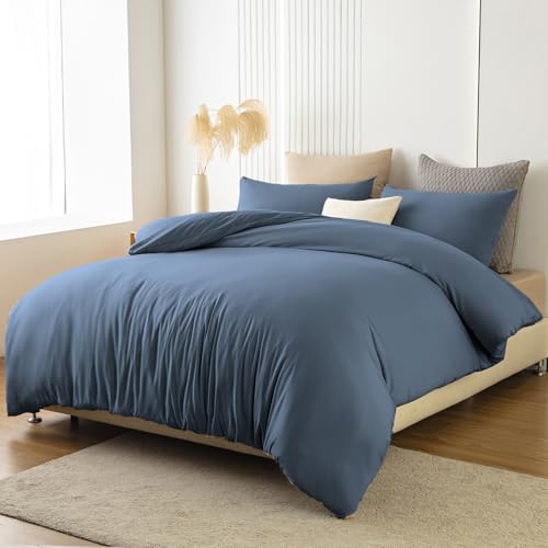 Soifox Bettwäsche 180x200 Hellblau - aus Mikrofaser Bügelfrei & Knitterfrei Bettbezug 180 x 200 Set mit 80x80 cm Kissenbezug 2er Set Bettwasche mit Reißverschluss