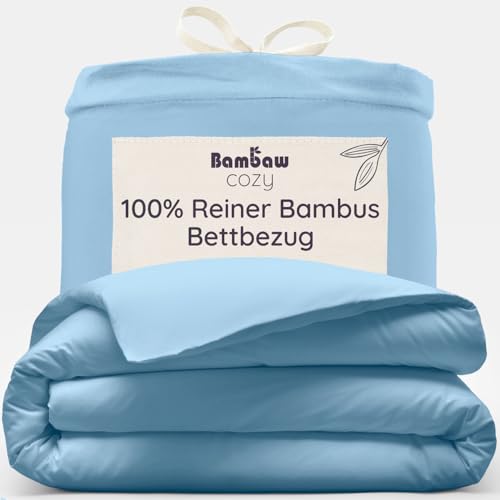 Bambaw Bettbezug Bambus 135x200 cm, Kühlende Bettwäsche, Bettbezug Sommer, Hautfreundlicher Allergie Deckenbezug, nachhaltige und umweltfreundliche 100% Bambus Bettwäsche 135x200 cm (Hellblau)