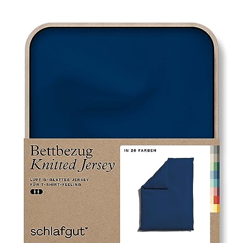 schlafgut Knitted Jersey Bettwäsche 135x200cm Bettdecke Bezug einzeln, Multicolor Uni, weich und faltenfrei mit Elasthan (Blue Deep, 135-140x200)
