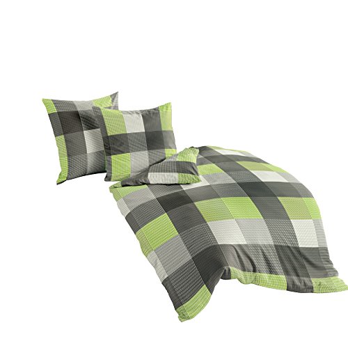 Bierbaum Bettwäsche 6452, Fein-Biber, Made in Germany, kiwi 07, 155 x 220 cm + 80x80 cm, Komfortgröße