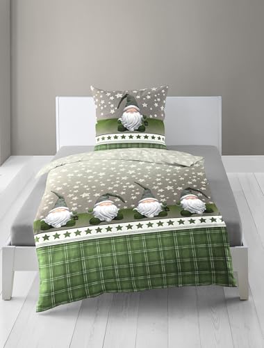 Bierbaum Bettwäsche 6915, Fein-Biber, Designed in Germany, Grün 30, 155x220 + 80x80 cm, Komfortgröße