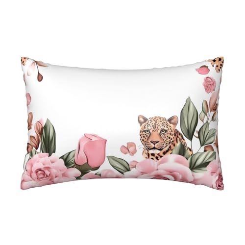 Satin-Kissenbezug, Giraffen-Rose, seidige Kissenbezüge für Haar und Haut, mit Reißverschluss, Leopardenmuster, kühlender Kissenbezug für Bettwäsche, Wohnzimmer, Sofa, 50 x 75 cm
