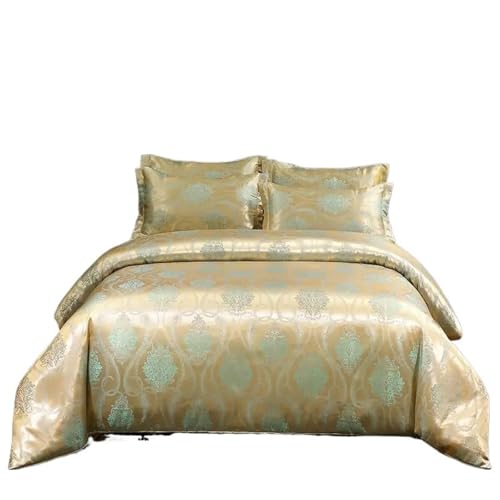 NJIEzhao Satin-Bettbezug for Doppelbett, Queensize, 4-teilig, seidenartig, Bettbezug mit Reißverschluss, 1 Bettlaken, 2 Kissenbezüge Seidenbettwäsche Set(Color 13,Double 200X200cm4Pcs)