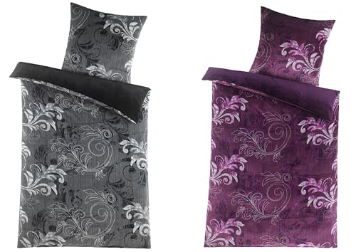Bettwäsche Winter Cashmere Touch, lila, anthrazit, Paisley Muster, Plüsch Teddy Flausch, Teddy, 135x200 cm Bettbezug 80x80 cm Kissenbezug, Bügelfrei (Violett, 1x ca. 135x200 cm + 1x ca. 80x80 cm)