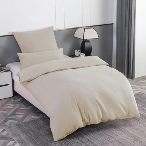 Beqnat Biber Bettwäsche 135x200 Baumwolle Warme Winter Bettdeckenbezug 3teilig, Weich Kuschelige Bettwäsche Sets 1 Bettbezug 135 x 200 mit 80x80 cm Kissenbezug & 40x80 cm Kissenbezüge, Beige