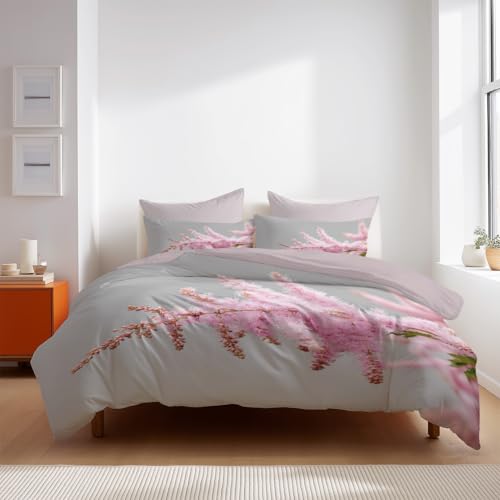 Generisch Moderne Bettwäsche 200×220cm Rosa-Weiß Foto Strauch Blume Bettwäsche-Sets Mikrofaser?1 Bettbezug 200x220 + 2 Kissen 80x80 Für alle Jahreszeiten geeignet