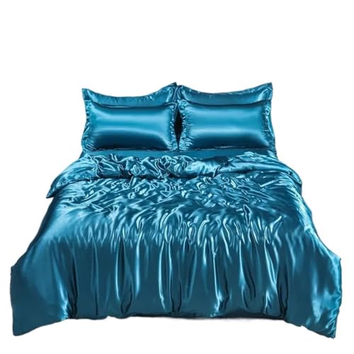 DFGBAPKBL Seidenbettwäsche-Set Satin-Seidenbettwäsche mit Bettbezug, Bettlaken, Kissenbezügen, Fester Einzel-, Doppel- und Paar-Kissenbezug(Color A,200x230cm 4 pcs Set)