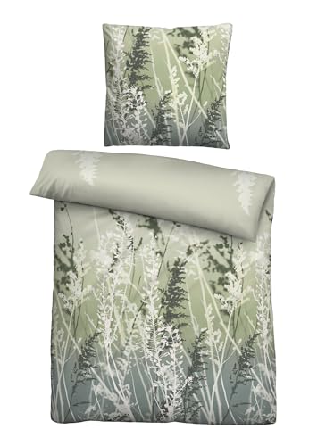 biberna Feinbiber Bettwäsche 0004103 GRÄSER 1x 135x200 cm + 1x 80x80 cm, pistaziengrün
