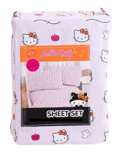 Hello Kitty Halloween Bettwäsche aus Baumwolle (Flieder Kürbisen, Doppelbett)